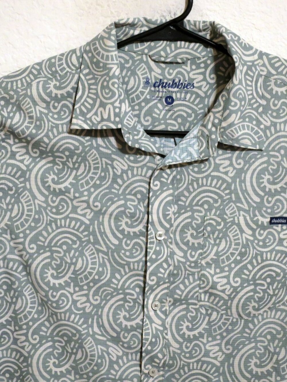 Chubbies Shirt Mens Medium Short Sleeve Button Light Green White